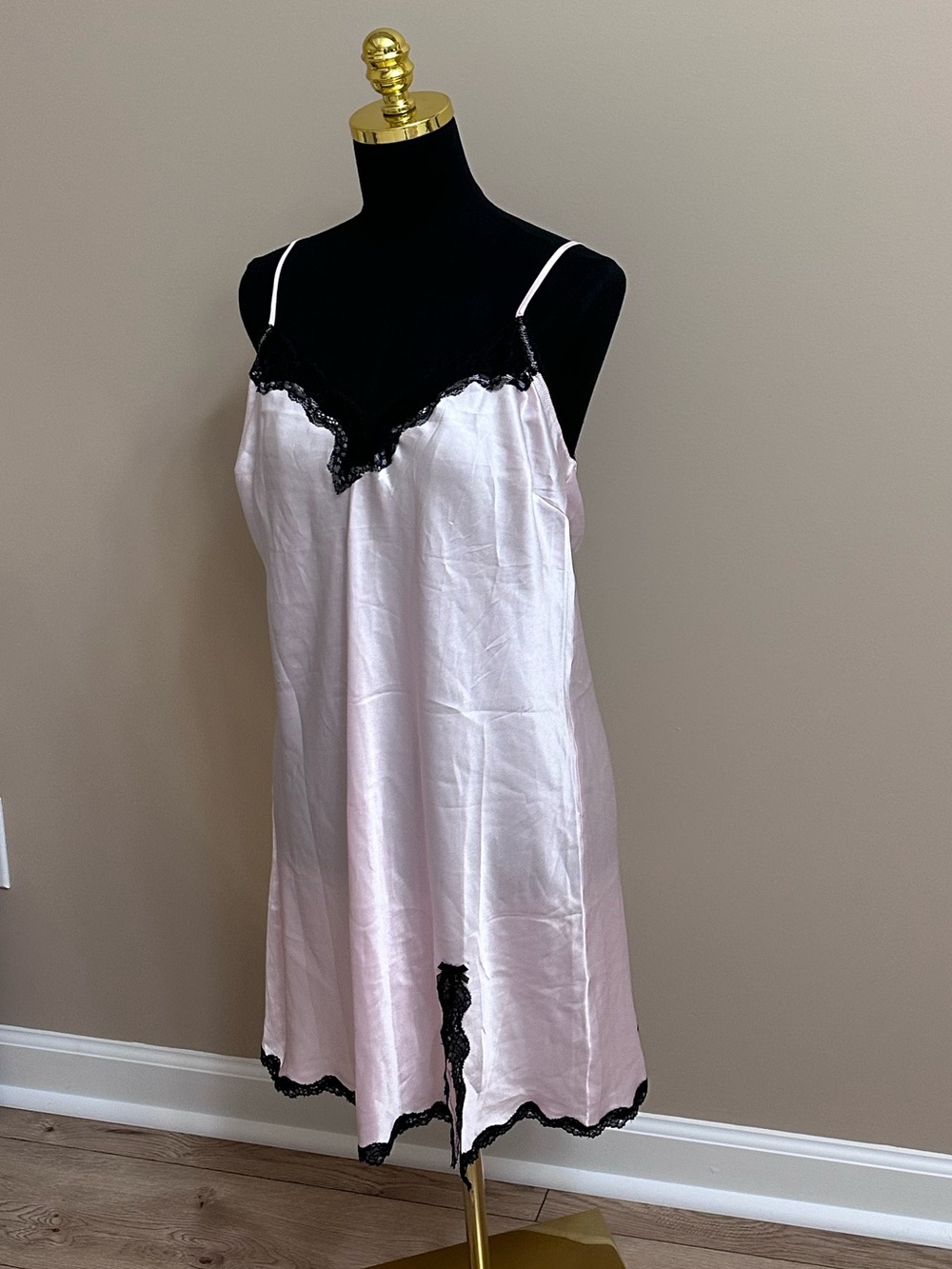 Victoria's Secret Pale Pink Chemise with Black Lace Trim